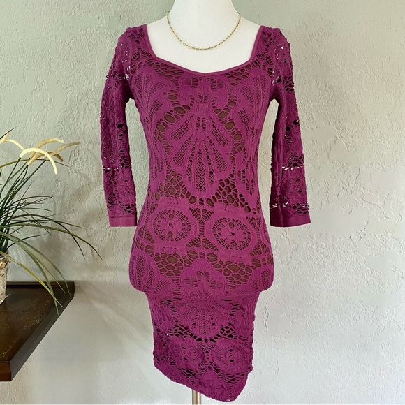 EUC Free People Medallion Crochet Lace Seamless Bodycon Dress, XS/S - Picture 13 of 13